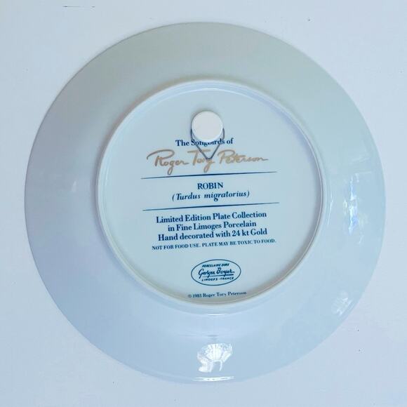 ROBIN Songbirds of Roger Tory Peterson Bird Plate Birds 24k Porcelain Collector - Picture 3 of 3